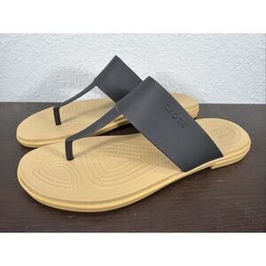 Crocs Women's Tulum Black Tan Flip Flop Thong Sandals Size 10 Beach Comfort Boho